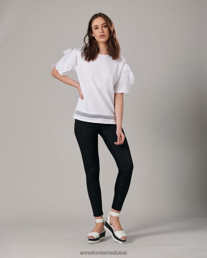 ملابس عبد اللطيف Anne Fontaine نحيف بلوزة كولومبا بياقة واسعة وأكمام زهرية مميزة أبيض T622DL275