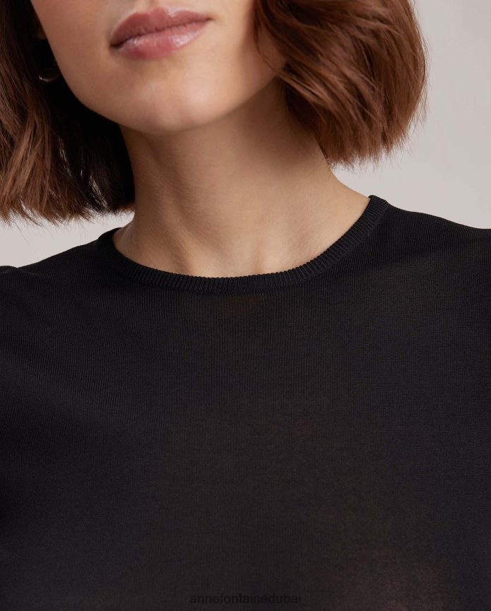 ملابس عبد اللطيف Anne Fontaine نحيف جزء علوي من نسيج فاديت شبه شفاف وأكمام جناح مطوية أسود/أبيض T622DL278