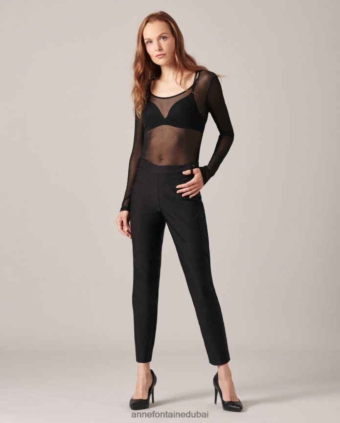 ملابس عبد اللطيف Anne Fontaine نحيف قمة غامضة بأكمام طويلة وشبكة شفافة أسود T622DL282