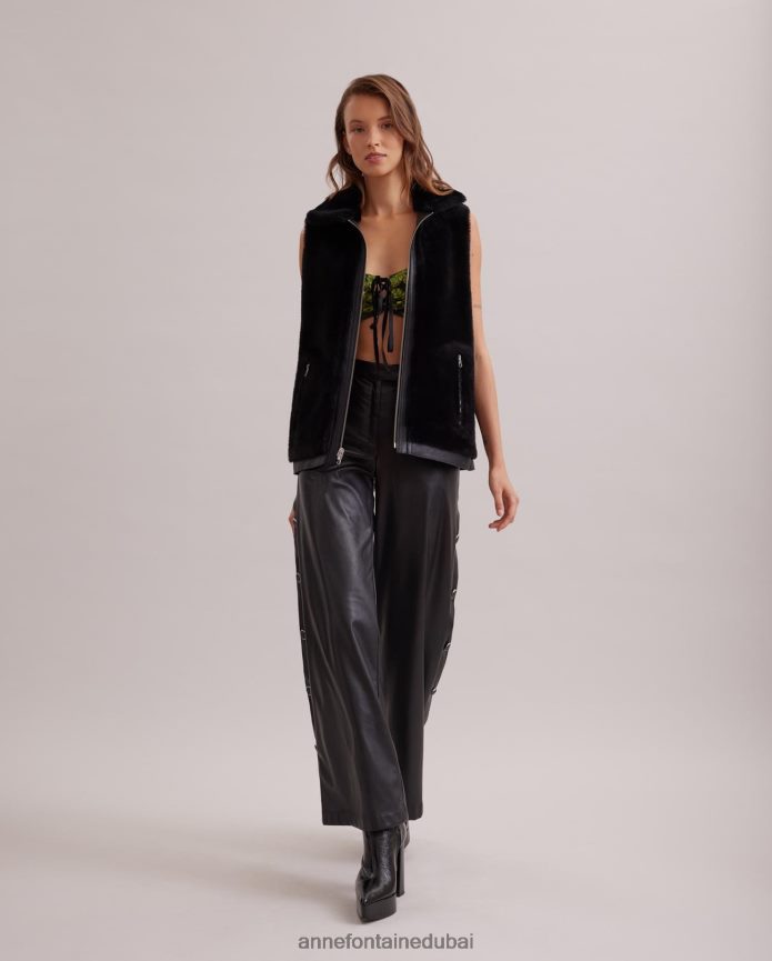 ملابس عبد اللطيف Anne Fontaine نحيف مشد علوي مطرز بالترتر مع شريط مخملي أسود/أخضر T622DL284