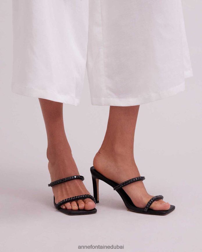 أحذية عبد اللطيف Anne Fontaine نحيف كعب ياسمينا سهل الارتداء مع كريستالات مزخرفة أسود T622DL28