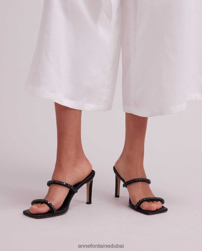 أحذية عبد اللطيف Anne Fontaine نحيف كعب ياسمينا سهل الارتداء مع كريستالات مزخرفة أسود T622DL28