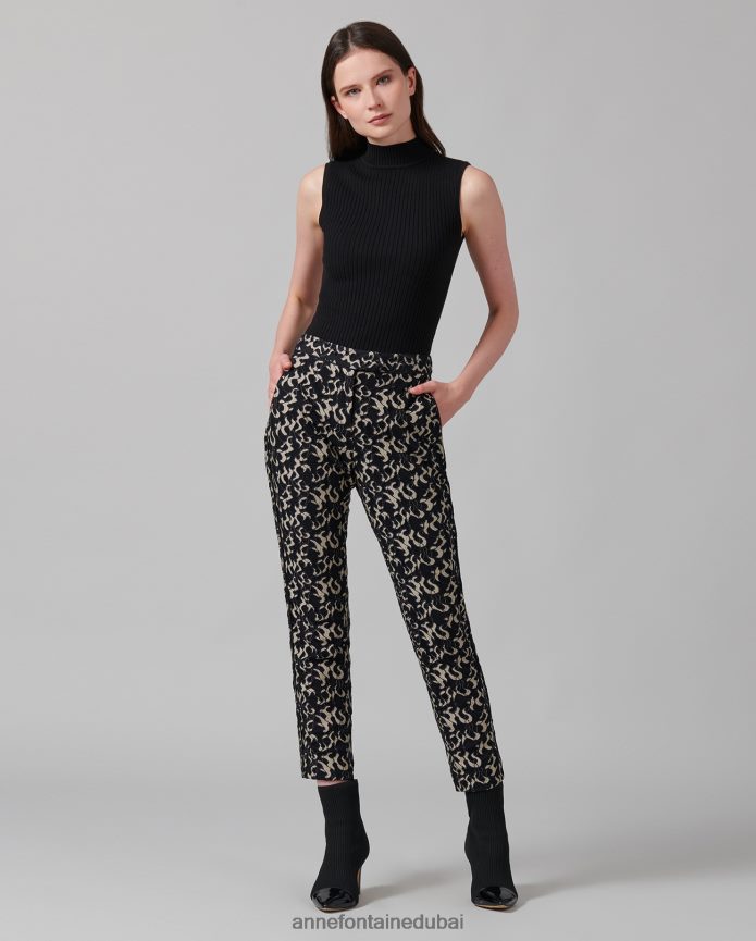 ملابس عبد اللطيف Anne Fontaine نحيف بلوزة منفردة بدون أكمام وياقة مدورة متماسكة أسود T622DL292