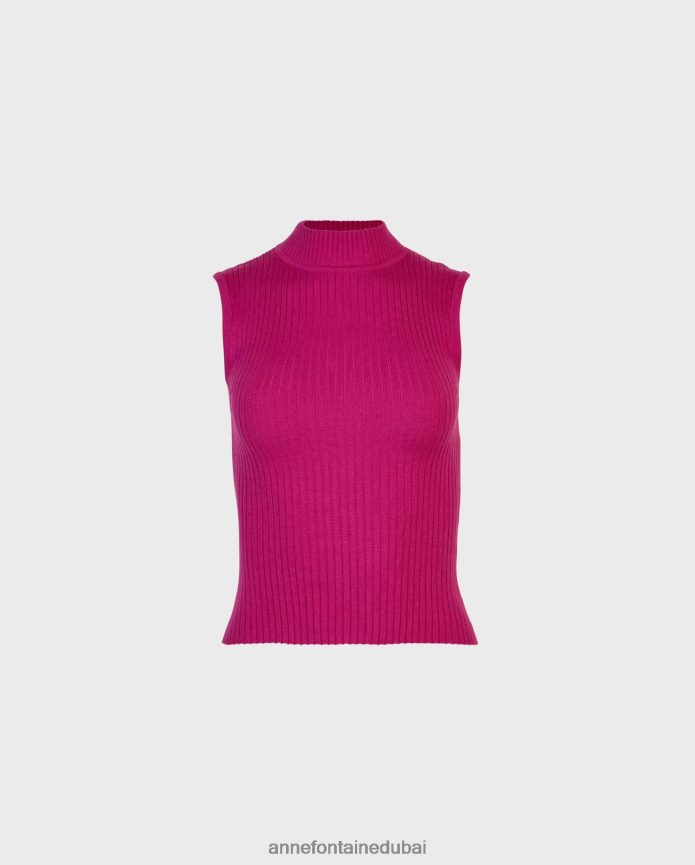 ملابس عبد اللطيف Anne Fontaine نحيف بلوزة منفردة بدون أكمام بياقة مدورة لون القرنفل T622DL296