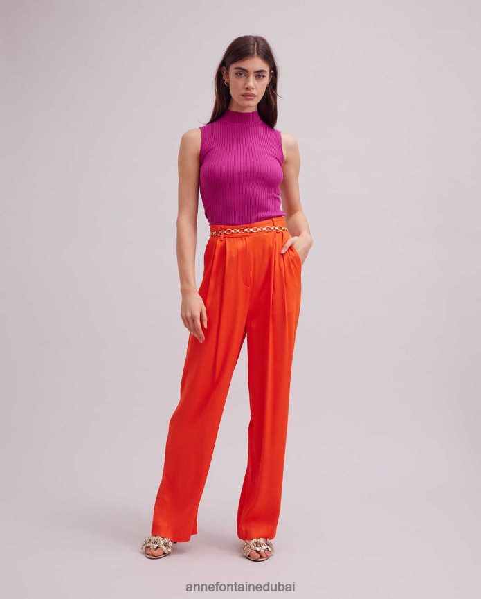 ملابس عبد اللطيف Anne Fontaine نحيف بلوزة منفردة بدون أكمام بياقة مدورة لون القرنفل T622DL296