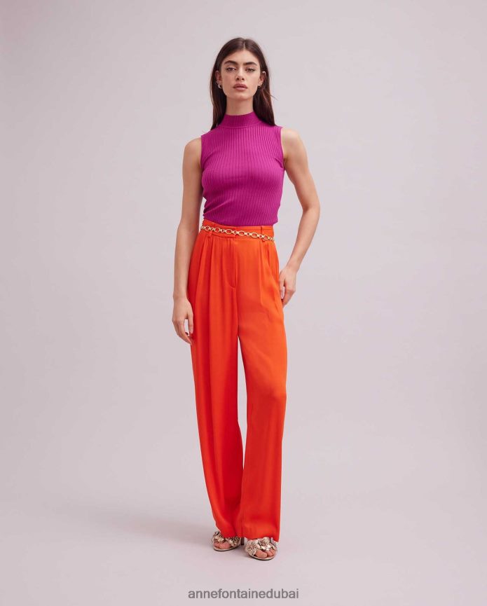 ملابس عبد اللطيف Anne Fontaine نحيف بلوزة منفردة بدون أكمام بياقة مدورة لون القرنفل T622DL296