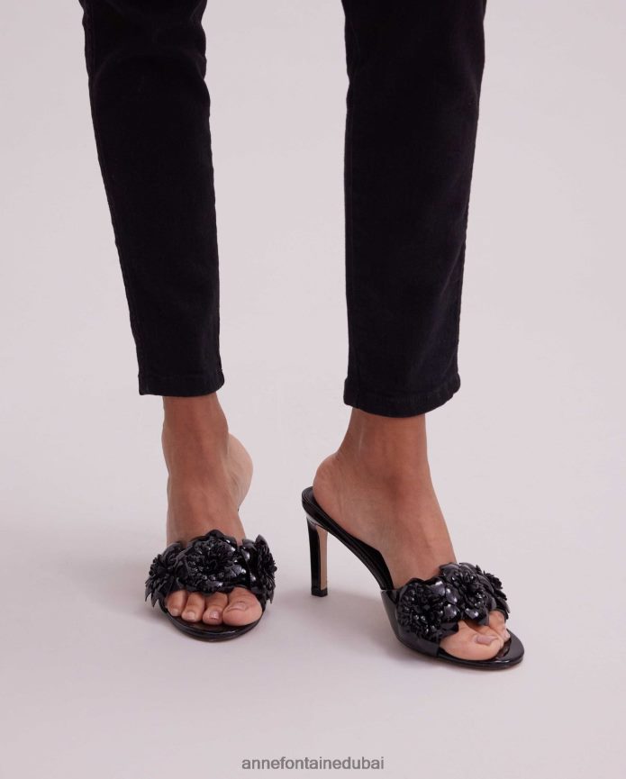 أحذية عبد اللطيف Anne Fontaine نحيف كعب كاميلا مصنوع من الجلد سهل الارتداء مع الزهور أسود T622DL29