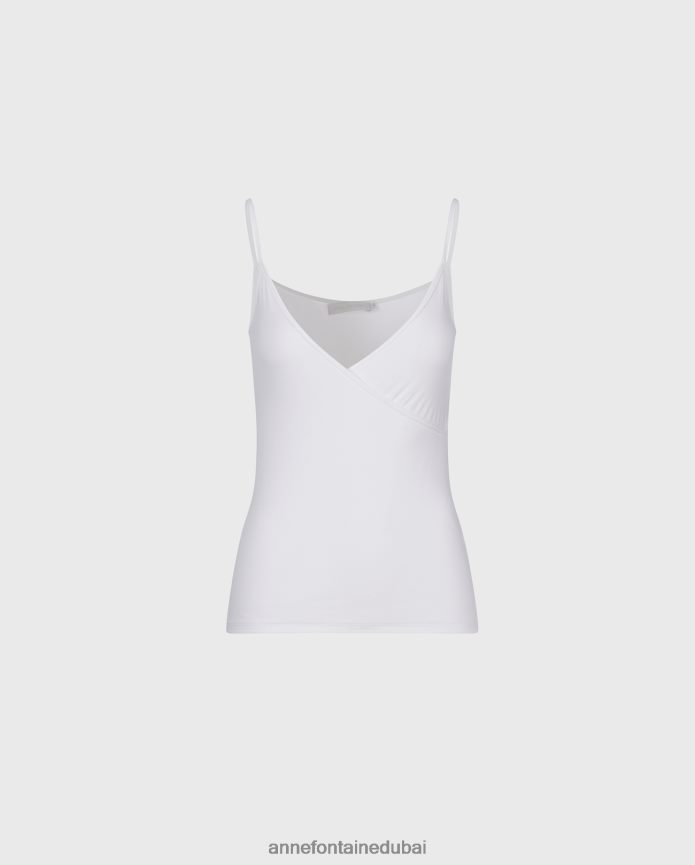 ملابس عبد اللطيف Anne Fontaine نحيف قميص داخلي صيني بحزام رفيع وخفيف الوزن أبيض T622DL307