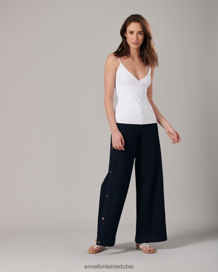 ملابس عبد اللطيف Anne Fontaine نحيف قميص داخلي صيني بحزام رفيع وخفيف الوزن أبيض T622DL307