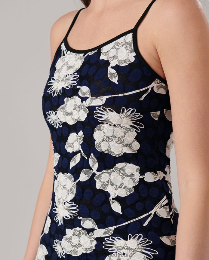 ملابس عبد اللطيف Anne Fontaine نحيف قميص قصير من فانا مصنوع من الدانتيل الزهري مع أشرطة رفيعة أزرق T622DL310