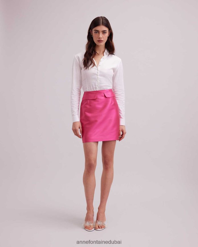 ملابس عبد اللطيف Anne Fontaine نحيف تنورة فرانسواز تنورة قصيرة من الساتان مع جيوب بغطاء قلاب ضارب الى الحمرة T622DL311