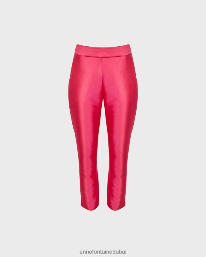 ملابس عبد اللطيف Anne Fontaine نحيف بنطال من الساتان ذو ساق مستقيمة مزين بالزهور ضارب الى الحمرة T622DL312