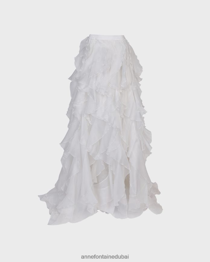 ملابس عبد اللطيف Anne Fontaine نحيف تنورة العشق من الحرير الأورجانزا، تنورة ماكسي ذات طبقات مكشكشة مع فتحة عالية أبيض T622DL315