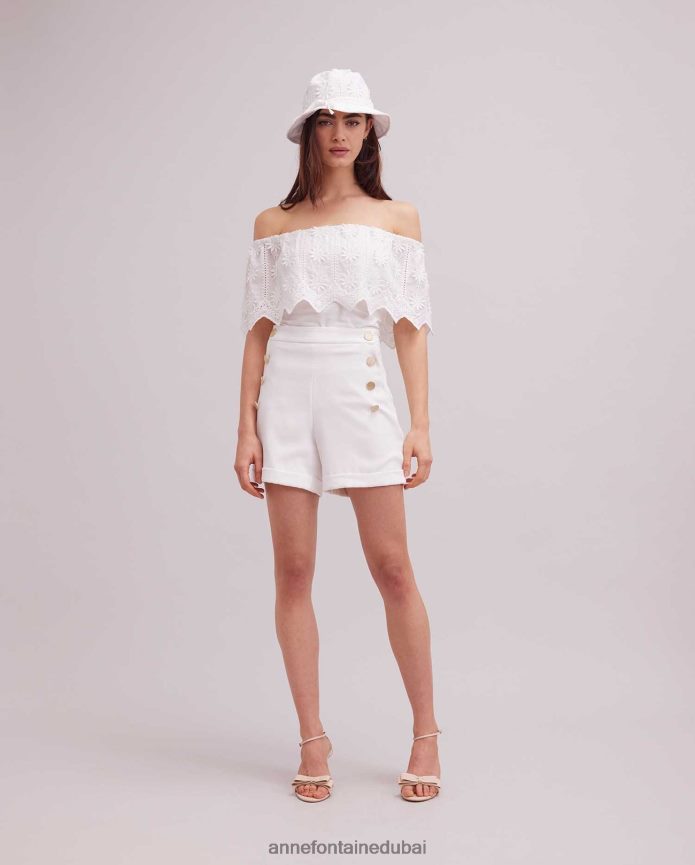 ملابس عبد اللطيف Anne Fontaine نحيف قصيرة وردية مع تفاصيل الزر ذهب ابيض T622DL318