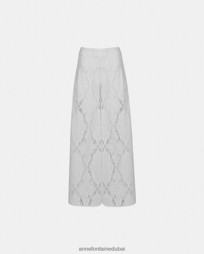 ملابس عبد اللطيف Anne Fontaine نحيف انتيب بانت بانت واسعة الساق العيينة أبيض T622DL319