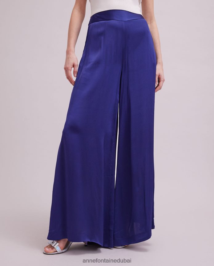 ملابس عبد اللطيف Anne Fontaine نحيف أوبيبين بانت واسعة الساق بانت الساتان أزرق T622DL323