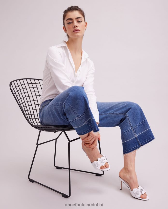 ملابس عبد اللطيف Anne Fontaine نحيف بايونا جينز جينز بطول الكاحل وأرجل واسعة غسيل الغوامق T622DL325