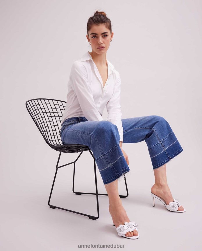 ملابس عبد اللطيف Anne Fontaine نحيف بايونا جينز جينز بطول الكاحل وأرجل واسعة غسيل الغوامق T622DL325