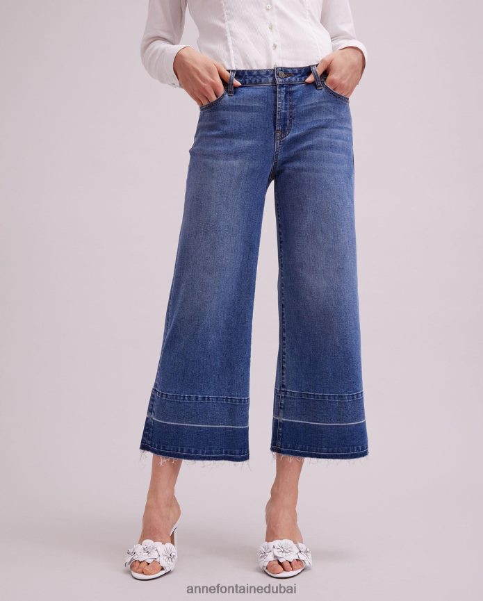 ملابس عبد اللطيف Anne Fontaine نحيف بايونا جينز جينز بطول الكاحل وأرجل واسعة غسيل الغوامق T622DL325
