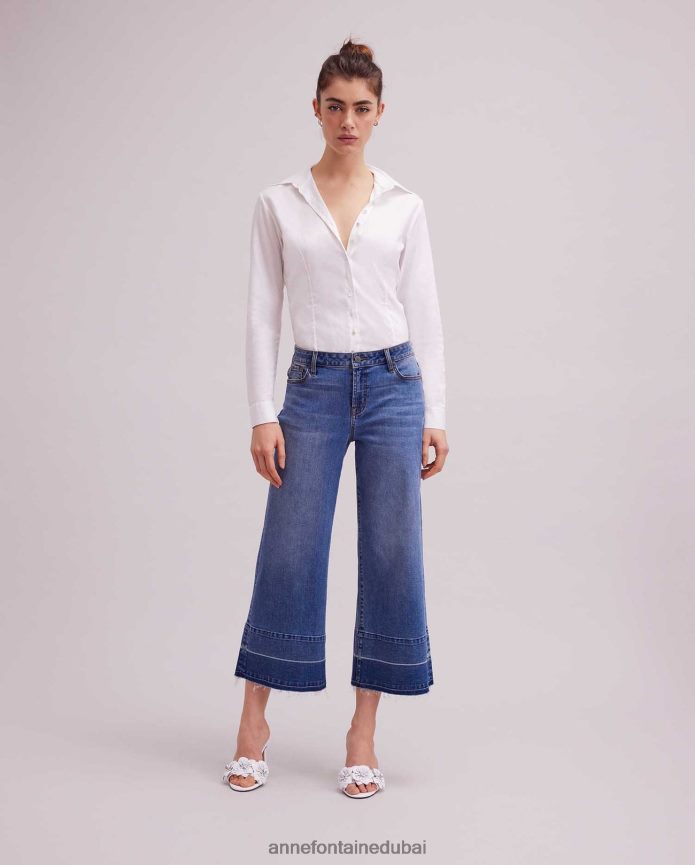 ملابس عبد اللطيف Anne Fontaine نحيف بايونا جينز جينز بطول الكاحل وأرجل واسعة غسيل الغوامق T622DL325