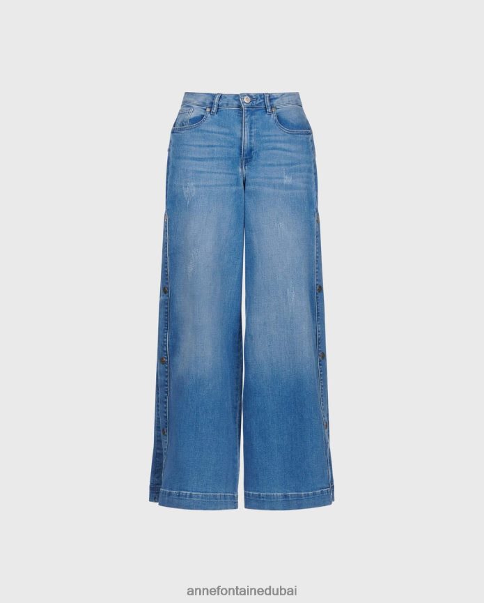 ملابس عبد اللطيف Anne Fontaine نحيف جينز بريسلي جينز بأرجل واسعة مع أزرار معدنية أزرق T622DL327