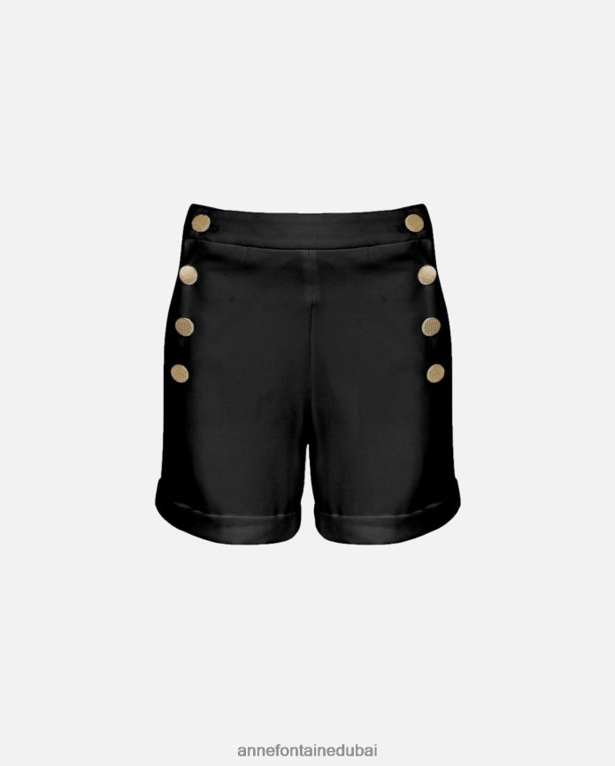 ملابس عبد اللطيف Anne Fontaine نحيف شورت روزاريو مع تفاصيل أزرار وجيوب جانبية الذهب الأسود T622DL332