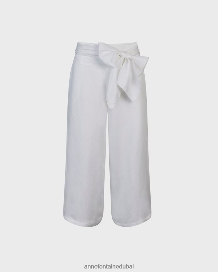 ملابس عبد اللطيف Anne Fontaine نحيف بنطلون كوارتز قصير من الكتان واسع الساق أبيض T622DL335
