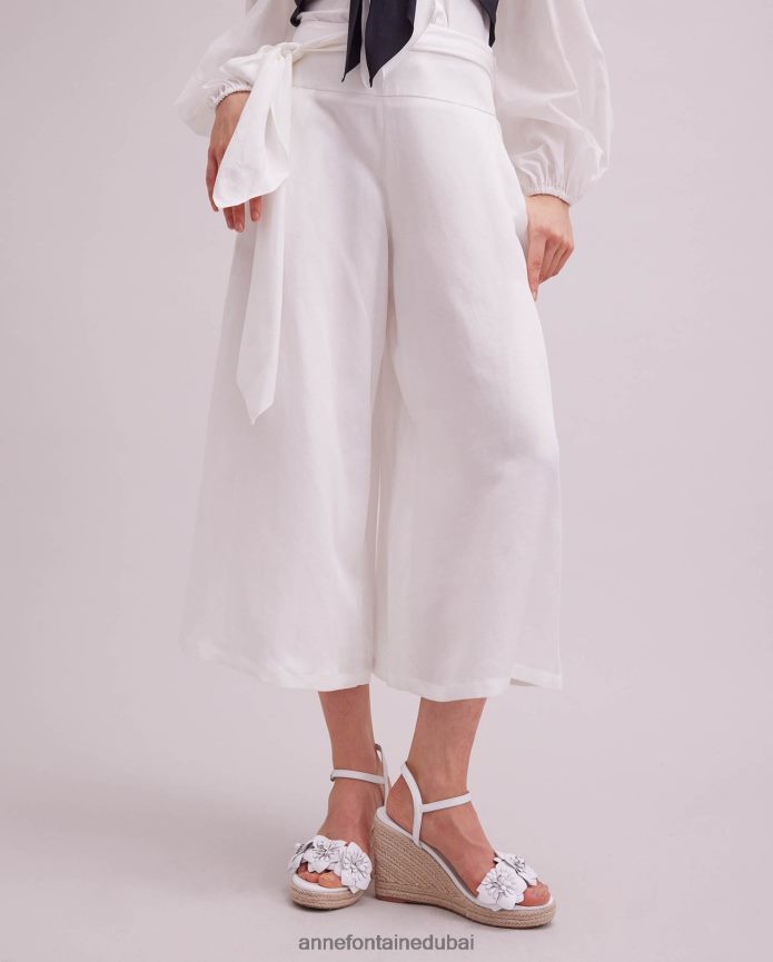 ملابس عبد اللطيف Anne Fontaine نحيف بنطلون كوارتز قصير من الكتان واسع الساق أبيض T622DL335