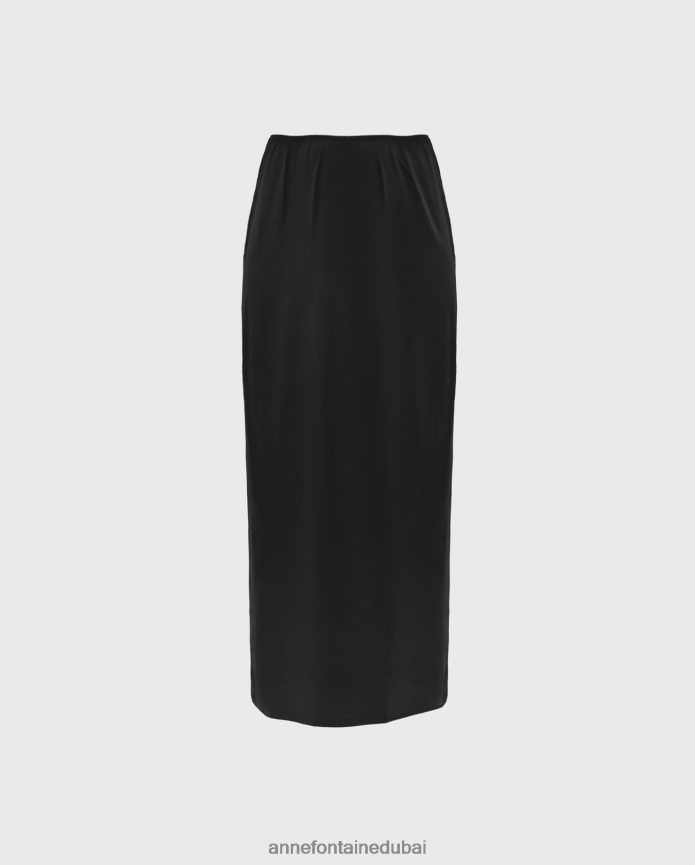 ملابس عبد اللطيف Anne Fontaine نحيف تنورة نوفيلا تنورة طويلة تاكتيل ماكسي أسود T622DL345