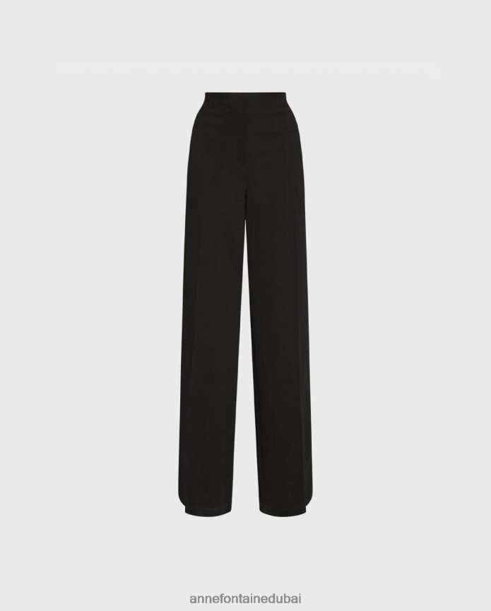 ملابس عبد اللطيف Anne Fontaine نحيف بنطلون أرغان ماكسي من الكريب السائل أسود T622DL349