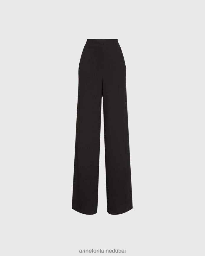 ملابس عبد اللطيف Anne Fontaine نحيف بنطال مورغان بانت كريب واسع الساق أسود T622DL350
