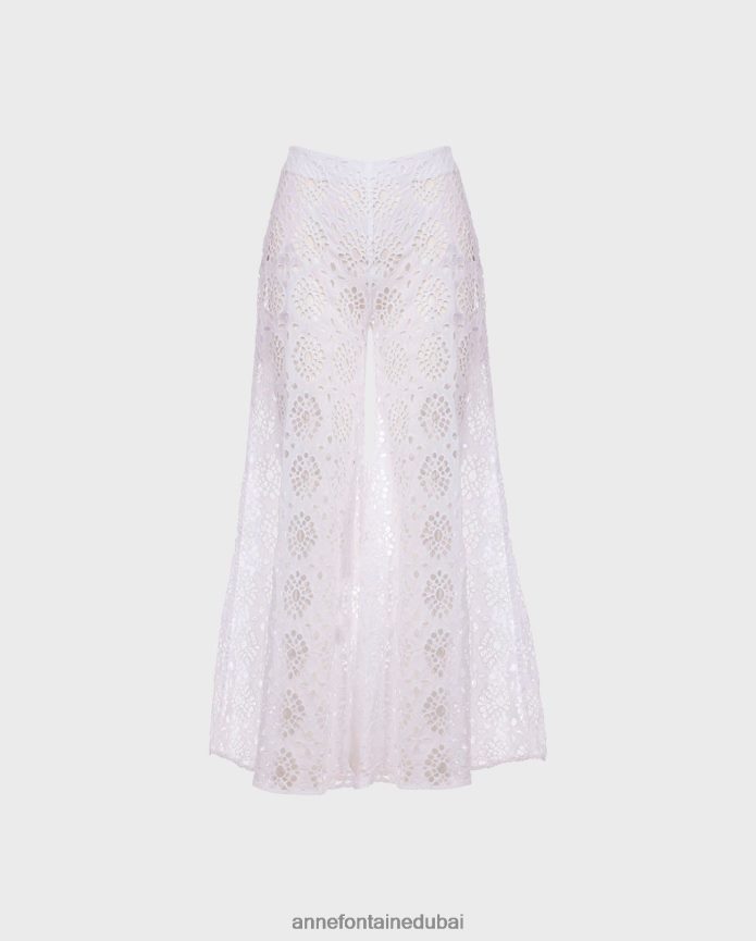 ملابس عبد اللطيف Anne Fontaine نحيف بنطلون كورفو من القطن المطرز ذو العيينة المخرمة أبيض T622DL352