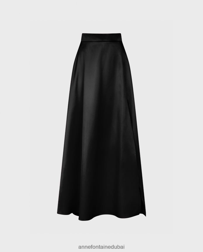 ملابس عبد اللطيف Anne Fontaine نحيف تنورة طويلة من الساتان من جويس مع فتحة عالية مفتوحة أسود T622DL358