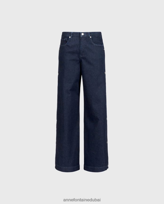 ملابس عبد اللطيف Anne Fontaine نحيف جينز بريسلي مع أزرار كبس على الجانب غسيل الغوامق T622DL361