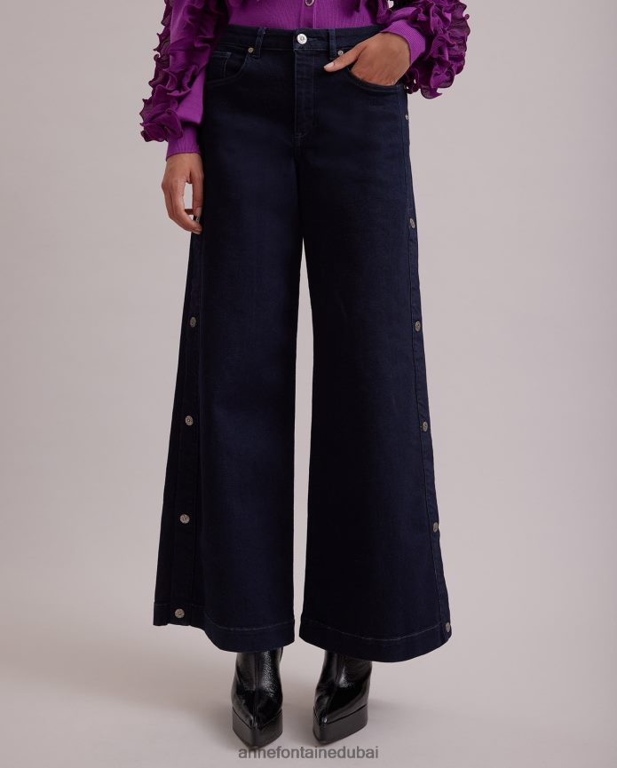 ملابس عبد اللطيف Anne Fontaine نحيف جينز بريسلي مع أزرار كبس على الجانب غسيل الغوامق T622DL361