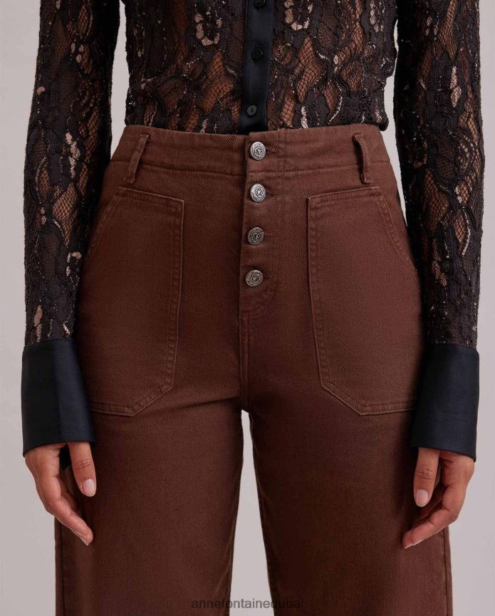 ملابس عبد اللطيف Anne Fontaine نحيف دسيسة بانت بانت اقتصاص الساق على التوالي بني T622DL362