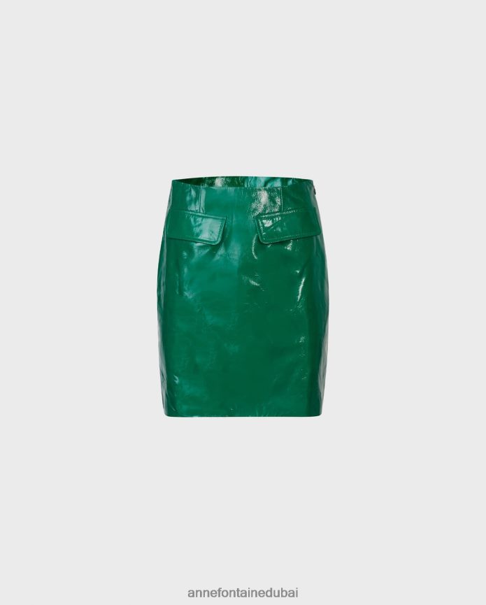 ملابس عبد اللطيف Anne Fontaine نحيف تنورة نسائية تنورة قصيرة من الجلد اللامع مع جيوب أمامية أخضر T622DL366