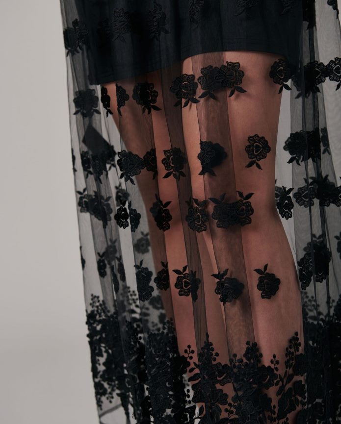 ملابس عبد اللطيف Anne Fontaine نحيف تنورة باراديس تنانير طويلة من التول مع زهور ثلاثية الأبعاد أسود T622DL372