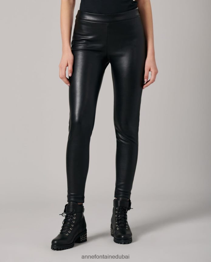 ملابس عبد اللطيف Anne Fontaine نحيف ليجينج فاندي من الجلد الصناعي مع سحاب جانبي أسود T622DL376