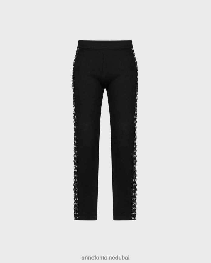 ملابس عبد اللطيف Anne Fontaine نحيف بنطال ضيق ميلانو قابل للتمدد مع حلقات معدنية وتفاصيل من الدانتيل فضة T622DL378