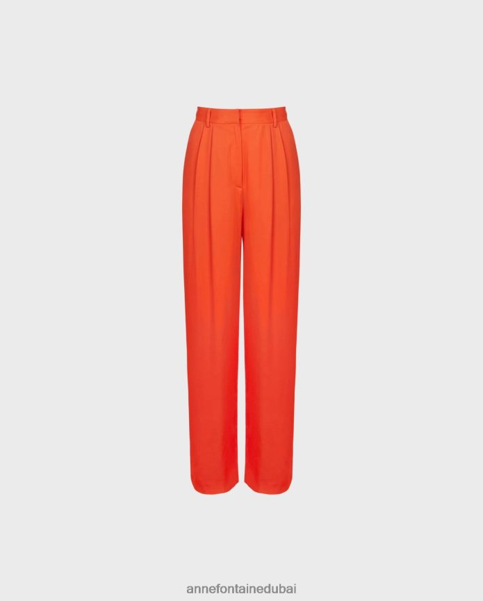 ملابس عبد اللطيف Anne Fontaine نحيف بنطلون أوكينا كبير الحجم من الكريب ذو الساق المستقيمة البرتقالي T622DL385