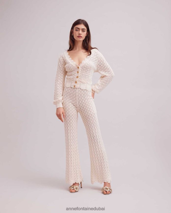 ملابس عبد اللطيف Anne Fontaine نحيف بانت كالانك كريم الكروشيه بانت الجرس السفلي اللون البيج T622DL387