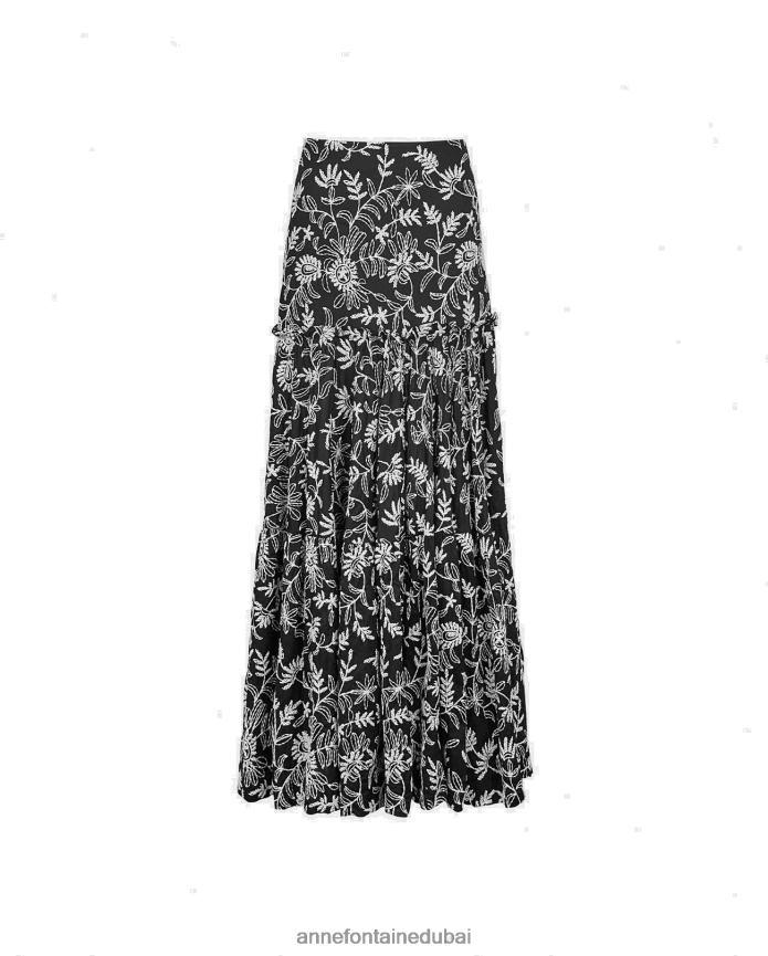 ملابس عبد اللطيف Anne Fontaine نحيف تنورة رومارين ماكسي مع تصميم مطرز بالزهور أسود/أبيض T622DL390