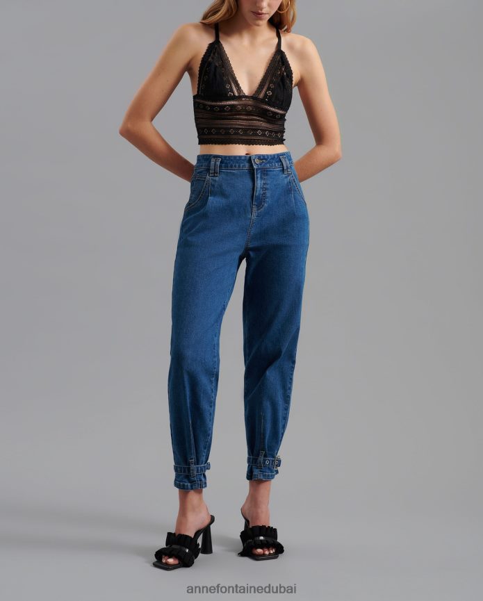 ملابس عبد اللطيف Anne Fontaine نحيف بنطلون جينز جاسون جينز عالي الخصر بطول الكاحل أزرق T622DL391