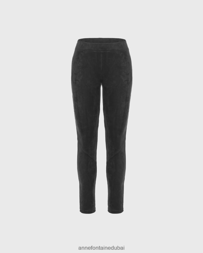 ملابس عبد اللطيف Anne Fontaine نحيف بنطال أكيتا بطول الكاحل مصنوع من الجلد السويدي أسود T622DL395