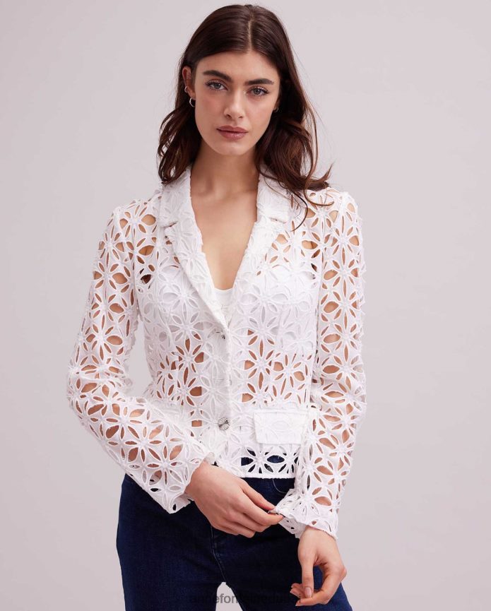 ملابس عبد اللطيف Anne Fontaine نحيف سترة جوردس، سترة ذات فتحات غير مبطنة وأكمام طويلة مع أزرار زخرفية أبيض T622DL396