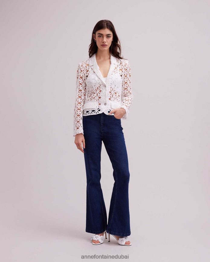 ملابس عبد اللطيف Anne Fontaine نحيف سترة جوردس، سترة ذات فتحات غير مبطنة وأكمام طويلة مع أزرار زخرفية أبيض T622DL396