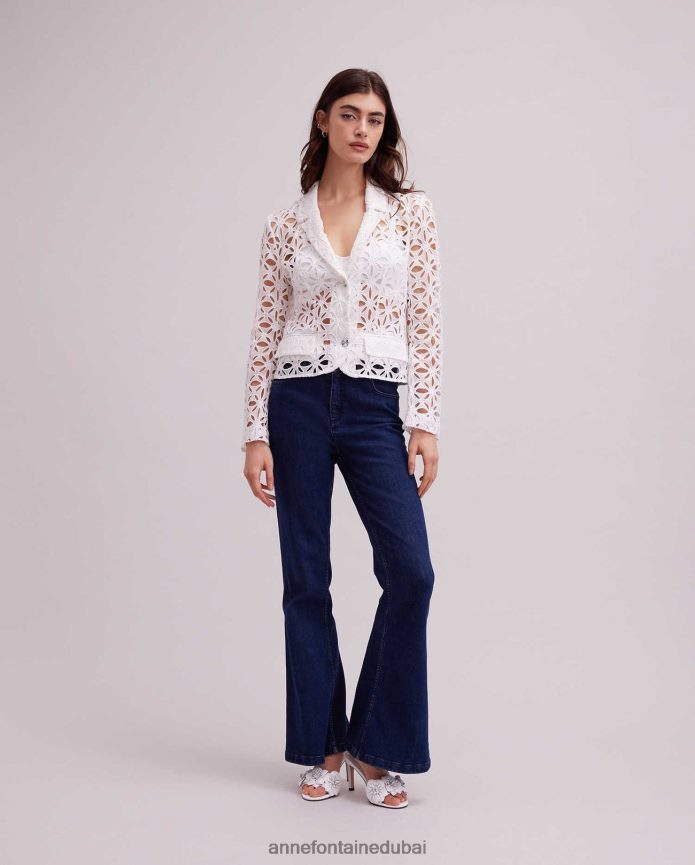 ملابس عبد اللطيف Anne Fontaine نحيف سترة جوردس، سترة ذات فتحات غير مبطنة وأكمام طويلة مع أزرار زخرفية أبيض T622DL396