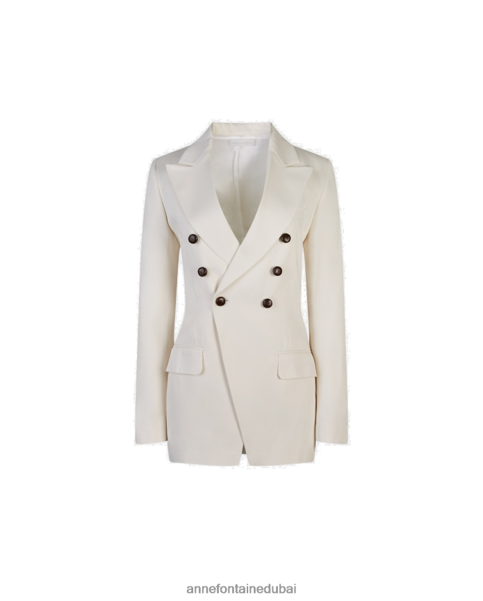 ملابس عبد اللطيف Anne Fontaine نحيف سترة لونورا مزودة بسترة مزدوجة الصدر من نوع السترة أبيض T622DL397