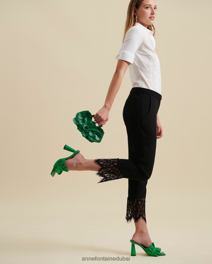 أحذية عبد اللطيف Anne Fontaine نحيف شبشب جلدي بكعب أموروسا مع تفاصيل مكشكشة أخضر T622DL39